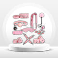 Pink 12-piece bondage restraint set: collar, leash, cuffs, blindfold, rope, clamps