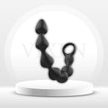Black vibrating anal beads with segmented teardrop shapes and flared base, no handle.