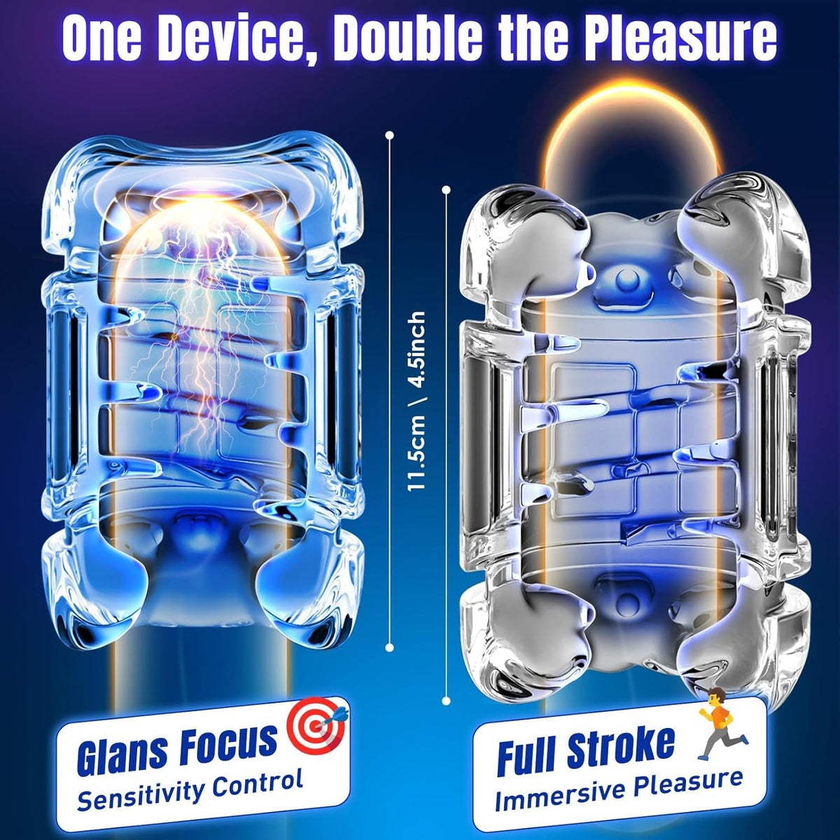 Pure black automatic stroker device with clear internal sleeve and multi-zone view