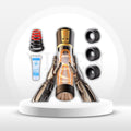 Gold electric pump with pressure display, base, and black nozzle attachments
