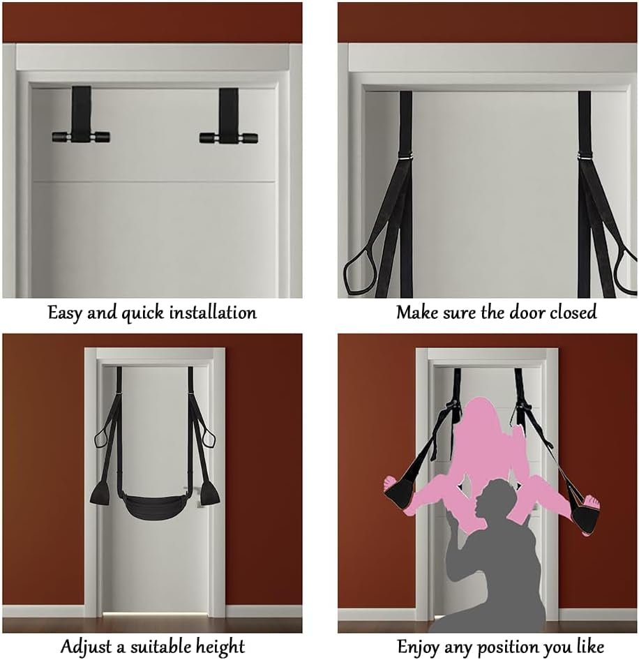 Door swing restraint set straps mounted on a doorway with adjustable attachment points