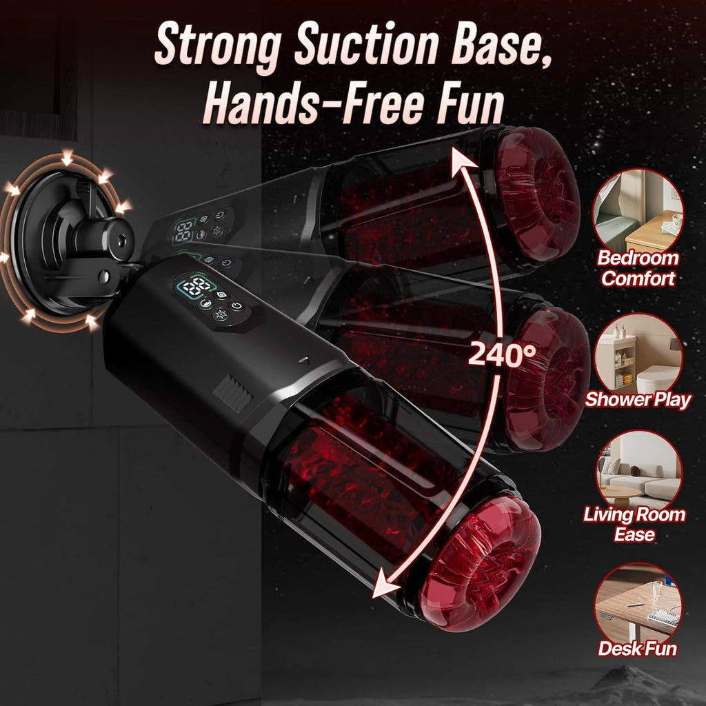 Black automatic stroker with strong suction base and rotating red end chamber