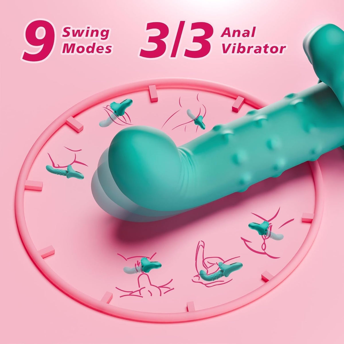Teal anal vibrator with rounded base and textured, ribbed head