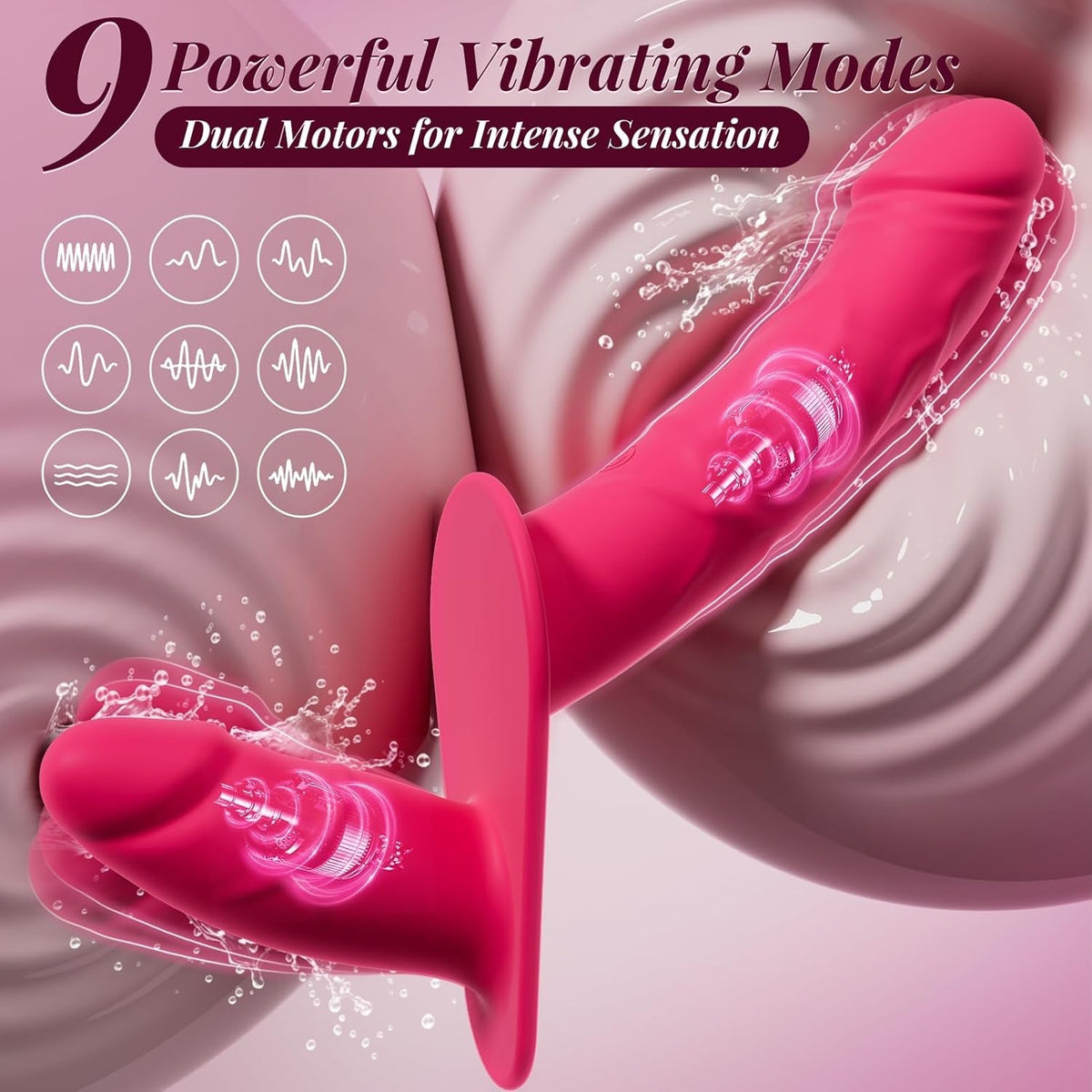 Red vibrating double dildo with twin curved silicone tips