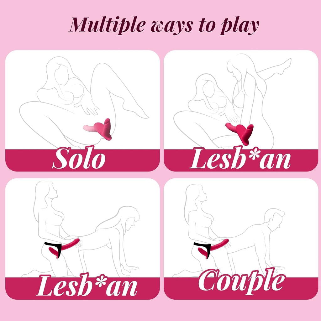 Red double dildo with dual-play position guide