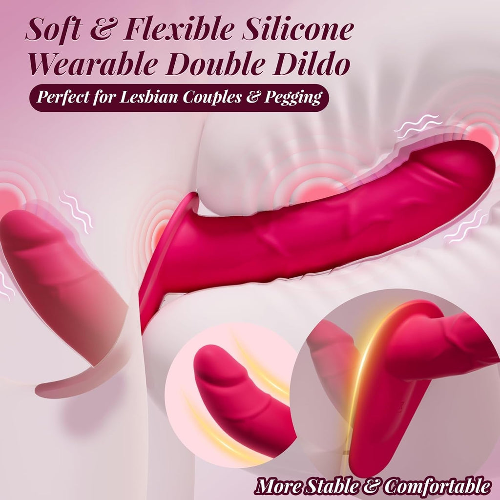 Soft flexible red silicone double dildo with two rounded ends