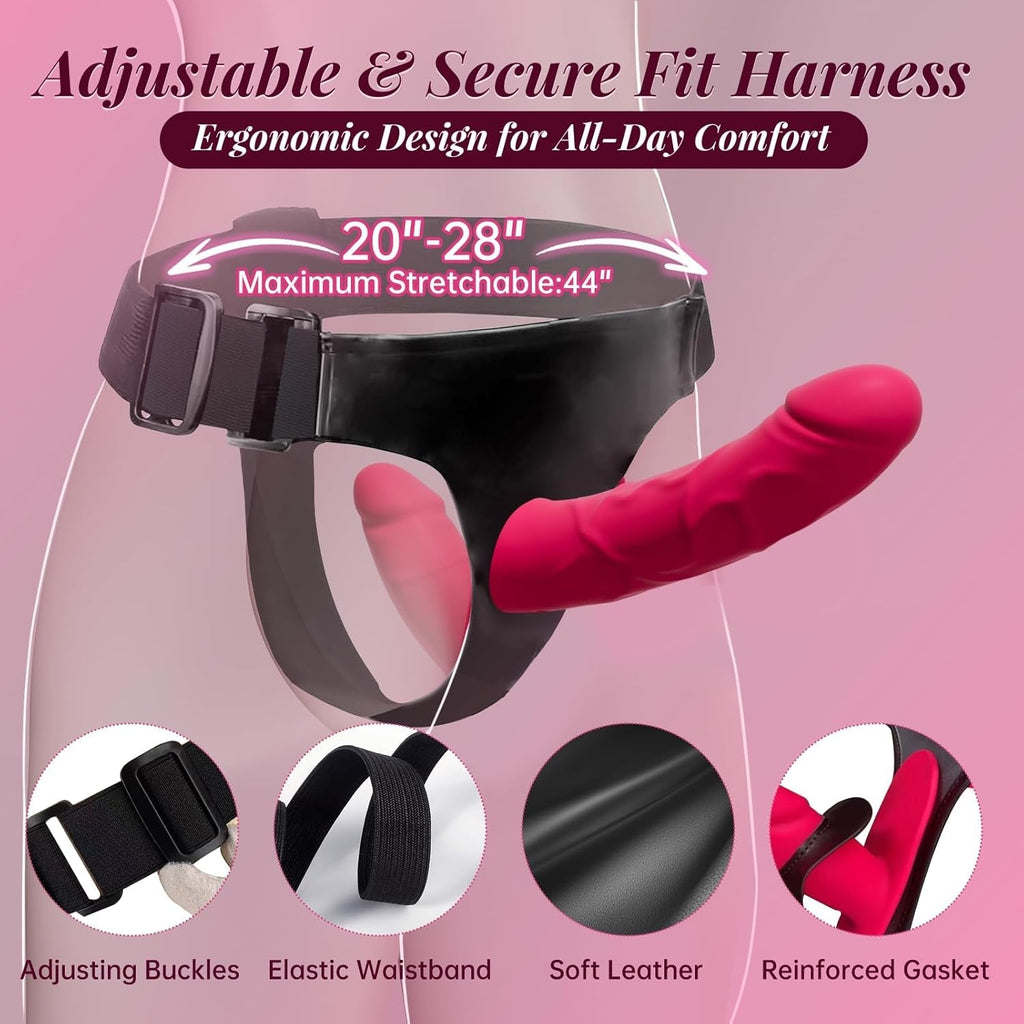 Entwine red silicone double dildo with black secure-fit harness