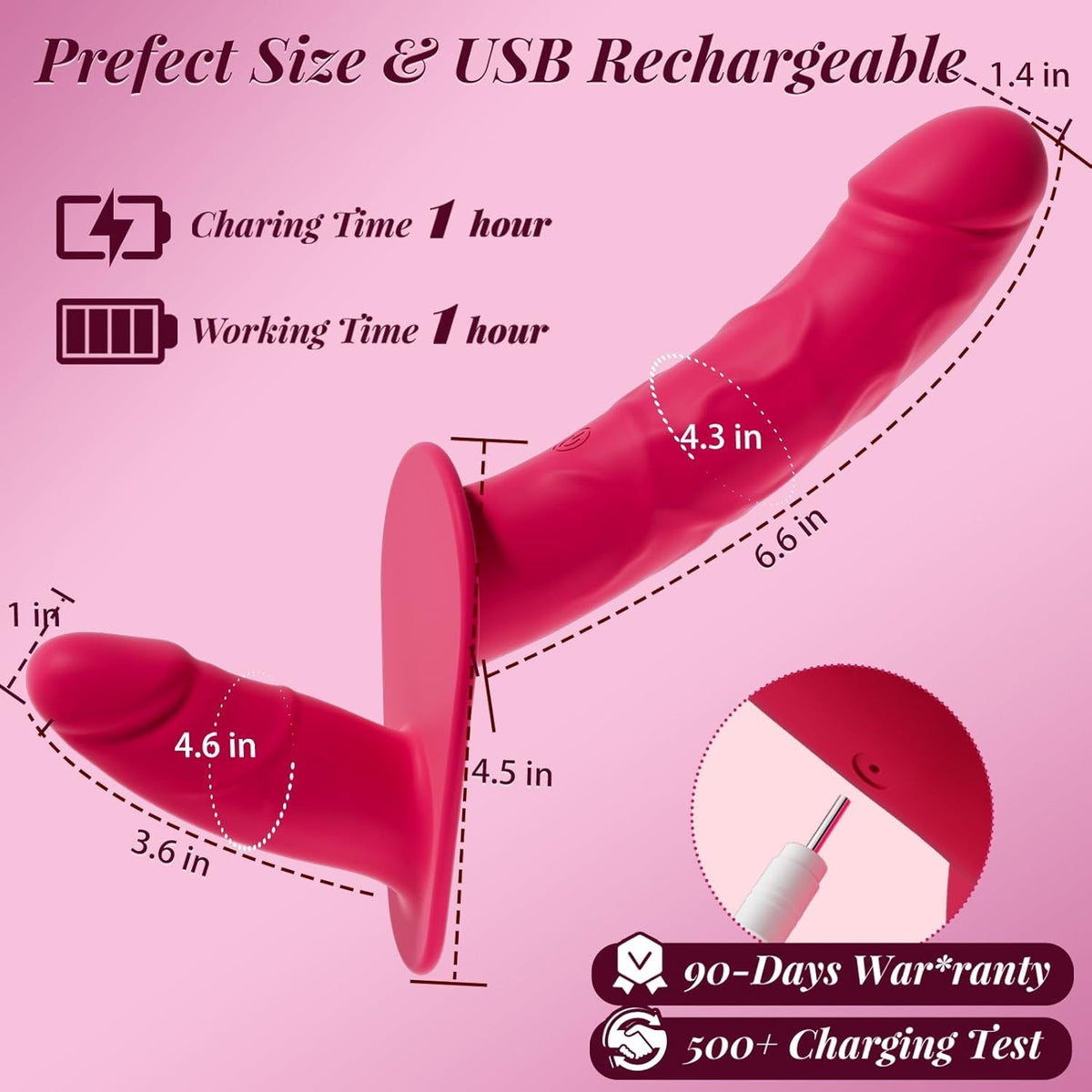 Red double dildo, USB rechargeable with two silicone ends