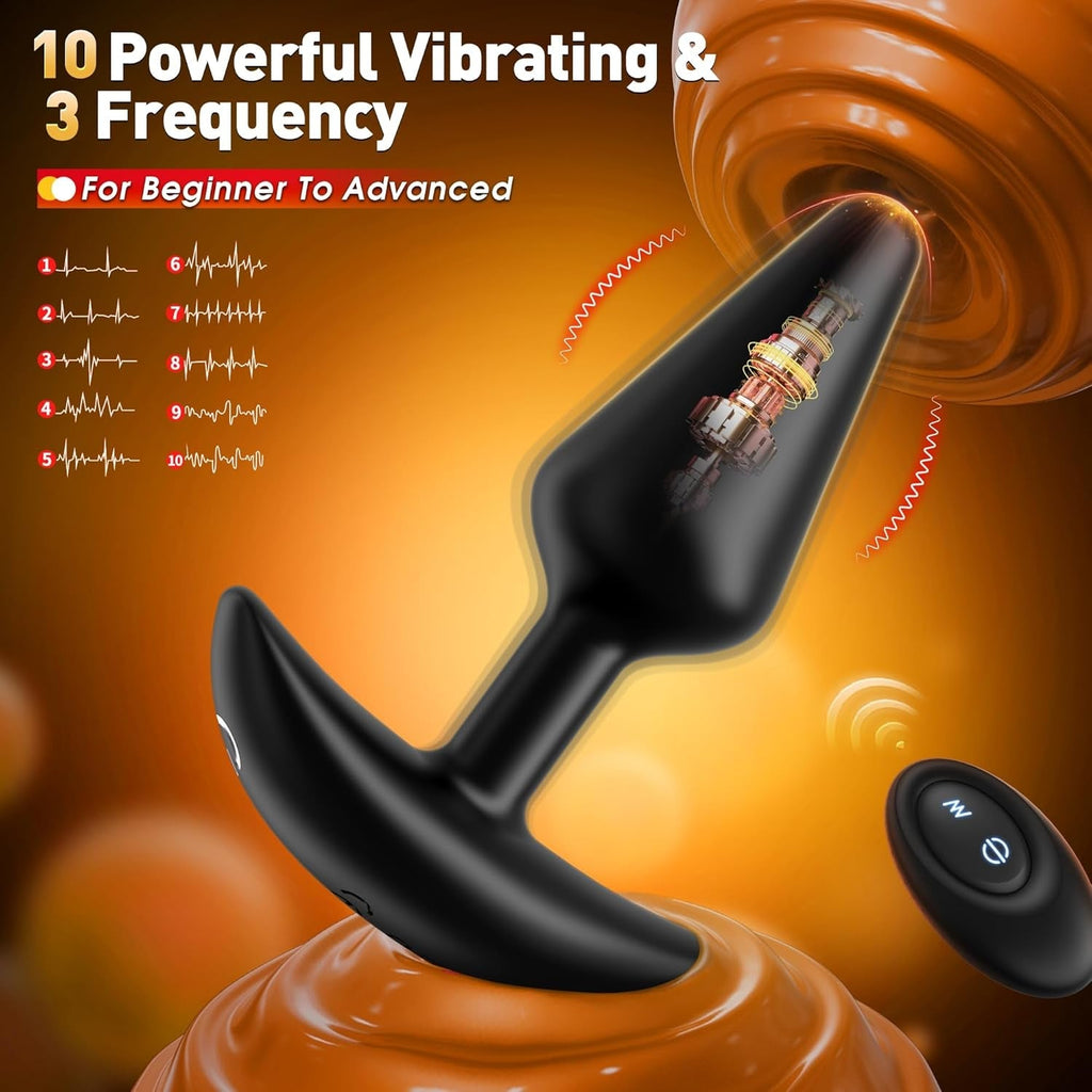 3-piece velvet training set: black silicone butt plug with oval remote fob