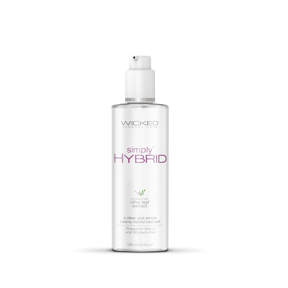 Wicked Simply Hybrid lubricant bottle with pump, front label 'simply HYBRID'